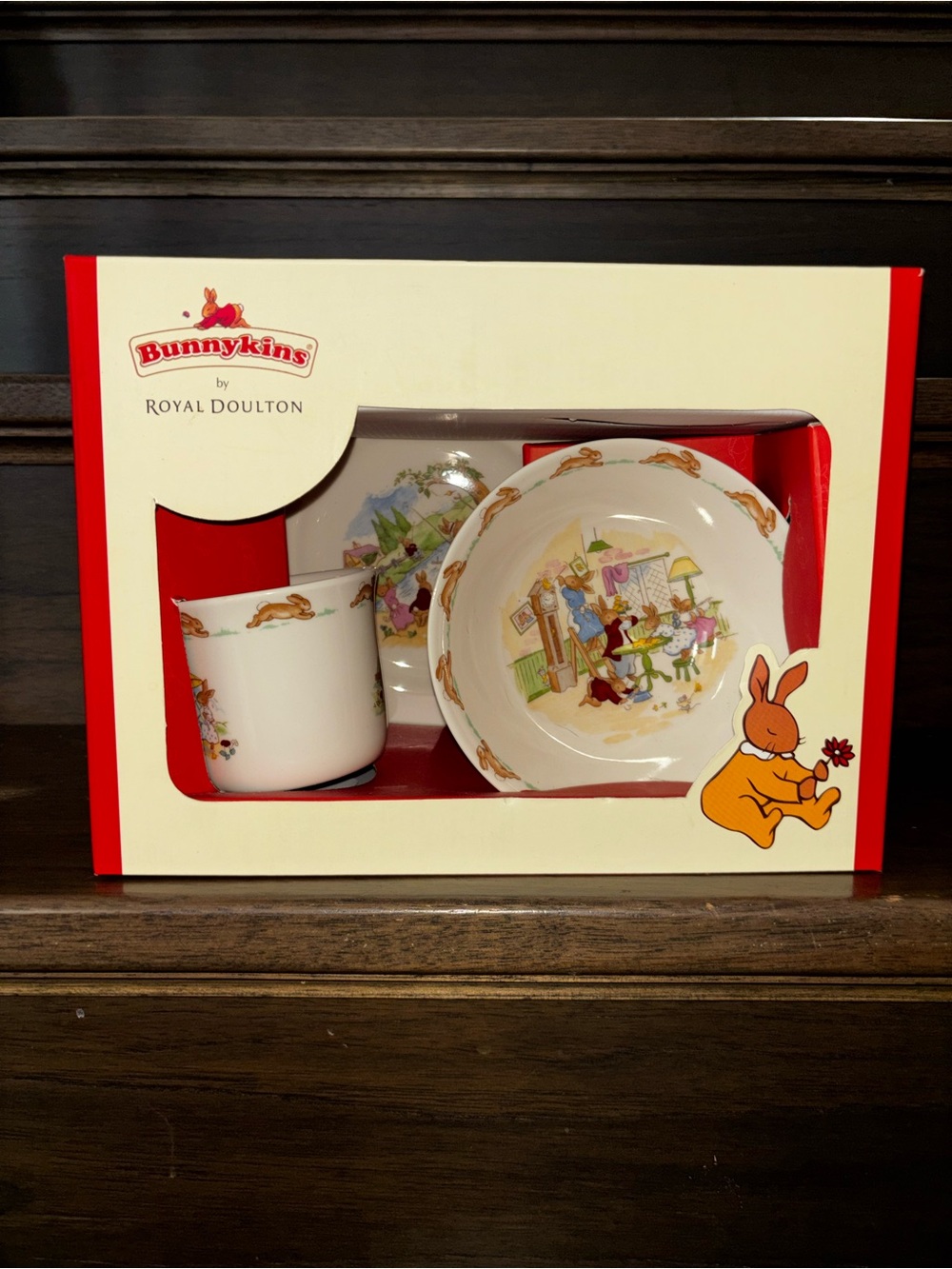 Royal Doulton Bunnykins Children's Dinnerware Set in White and Red Accents